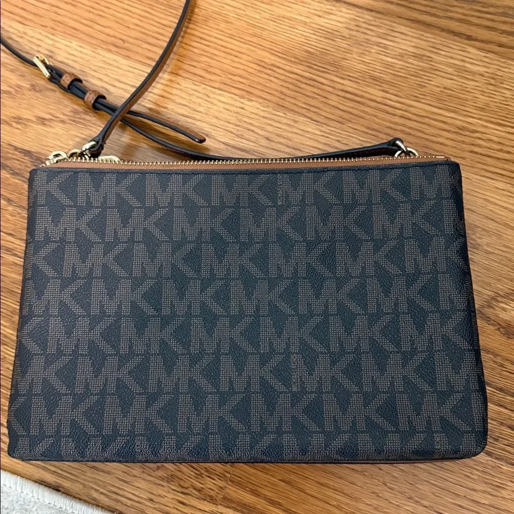 Michael Kors Brown Pebbled Leather Crossbody Bag Double Zip Small Purse